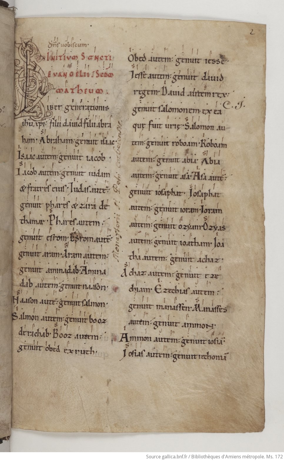 Manuscrits de la bibliothèque d'Amiens numérisés en 2011 dans le cadre du projet Europeana Regia. Évangéliaire. « Liber euvangeliorum »
