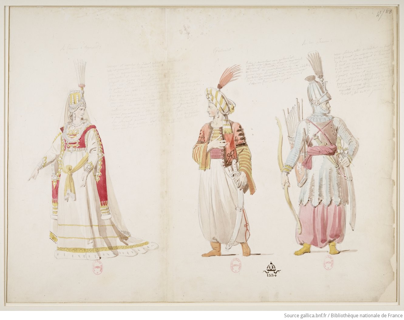 La femme d'Agorante / Richardot / le roi Ircano : [1824] : [maquette de costume] / [Alexandre-Evariste Fragonard]