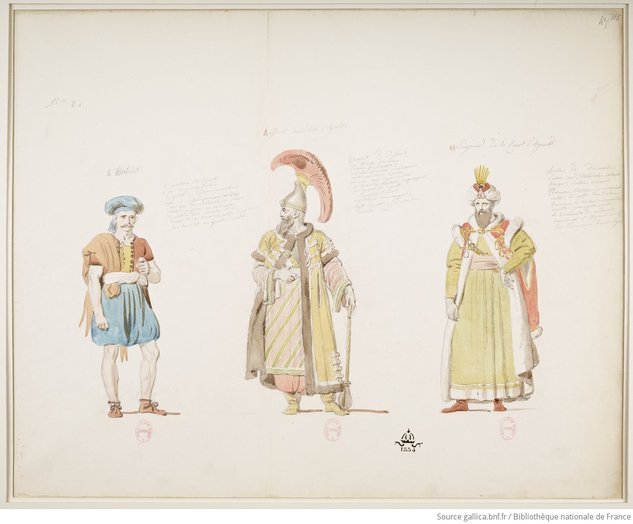Matelot / Officier des soldats d'Agorante / Seigneur de la cour d'Agorante : [1824] : [maquette de costume] / [Alexandre-Evariste Fragonard]