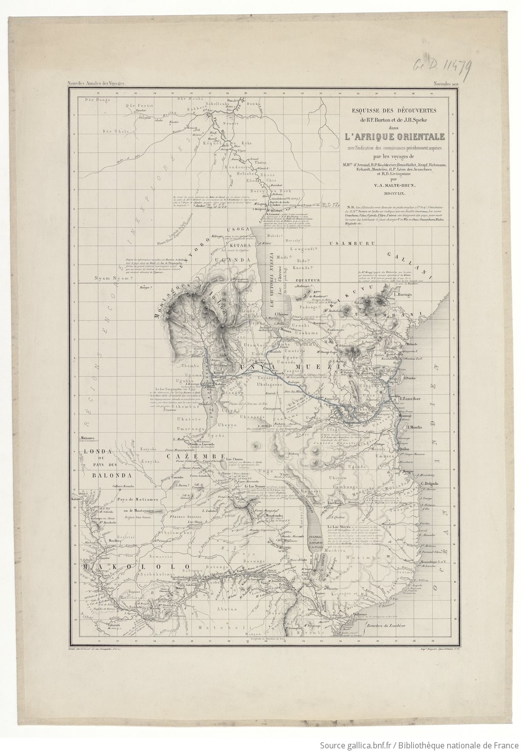 Esquisse des découvertes de R. F. Burton et de J.-H Speke dans l'Afrique orientale... / par V. A. Malte Brun - 1