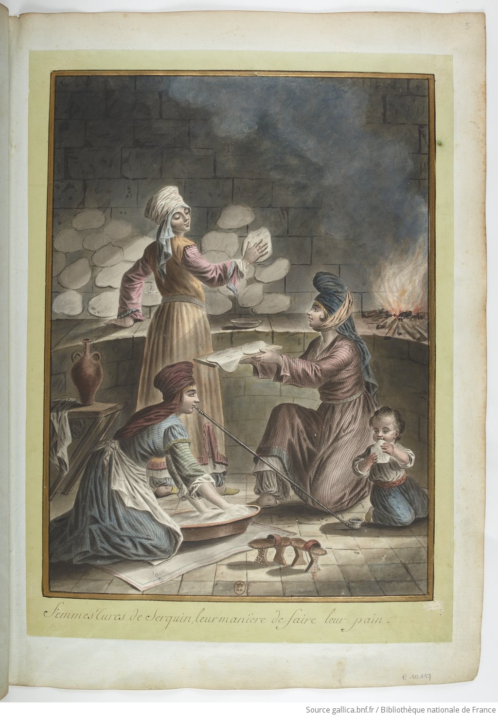 Femmes Turcs [turques] de Serquin, leur manière de faire leur pain : [dessin] / [François-Marie Rosset]