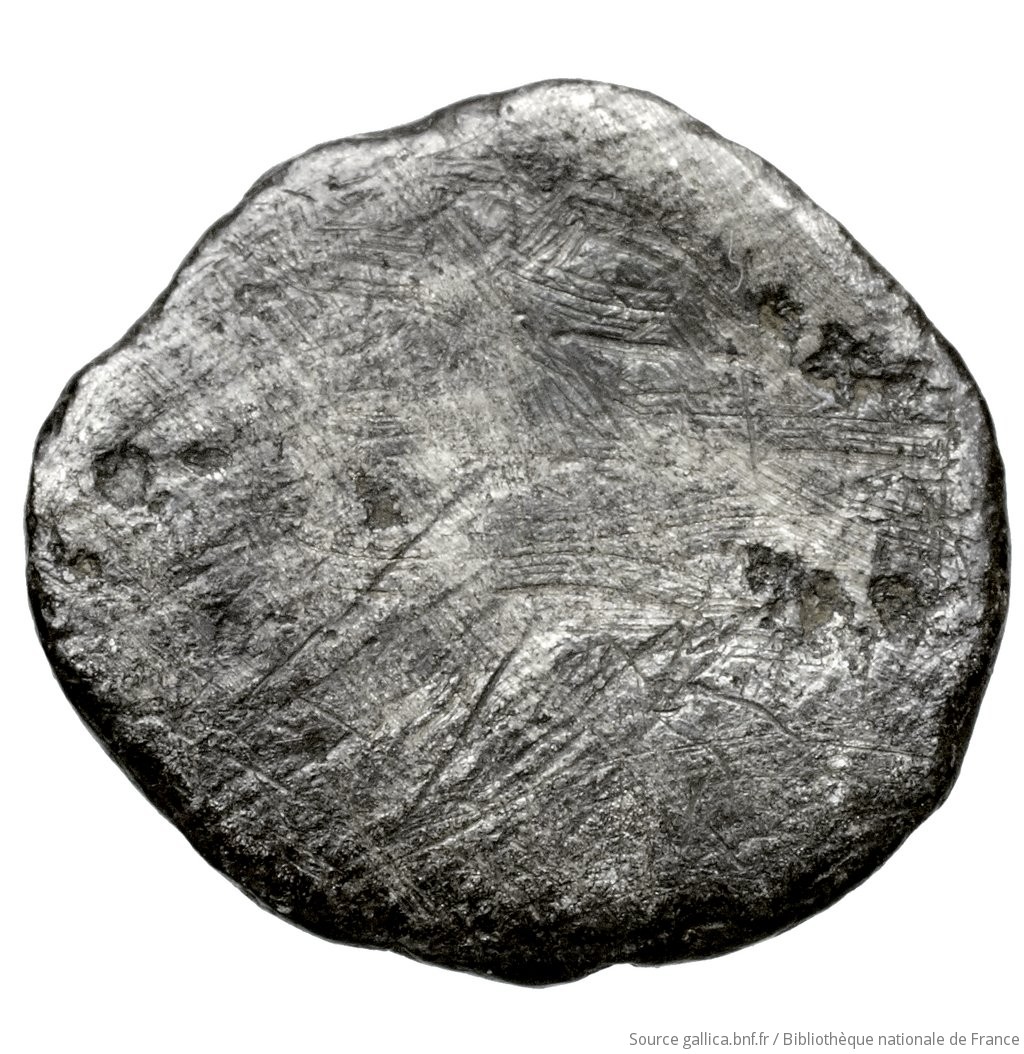 Reverse 'SilCoinCy A4431, Fonds général, acc.no.: Babelon 564. Silver coin of king Evelthon of Salamis 525 - 500 BC. Weight: 1.49g, Axis: -, Diameter: 12.5mm. Obverse type: ram lying l.. Obverse symbol: -. Obverse legend: e-u-we in Cypriot syllabic. Reverse type: smooth. Reverse symbol: -. Reverse legend: - in -. 'Catalogue des monnaies grecques de la Bibliothèque Nationale: les Perses Achéménides, les satrapes et les dynastes tributaires de leur empire: Cypre et la Phénicie'.