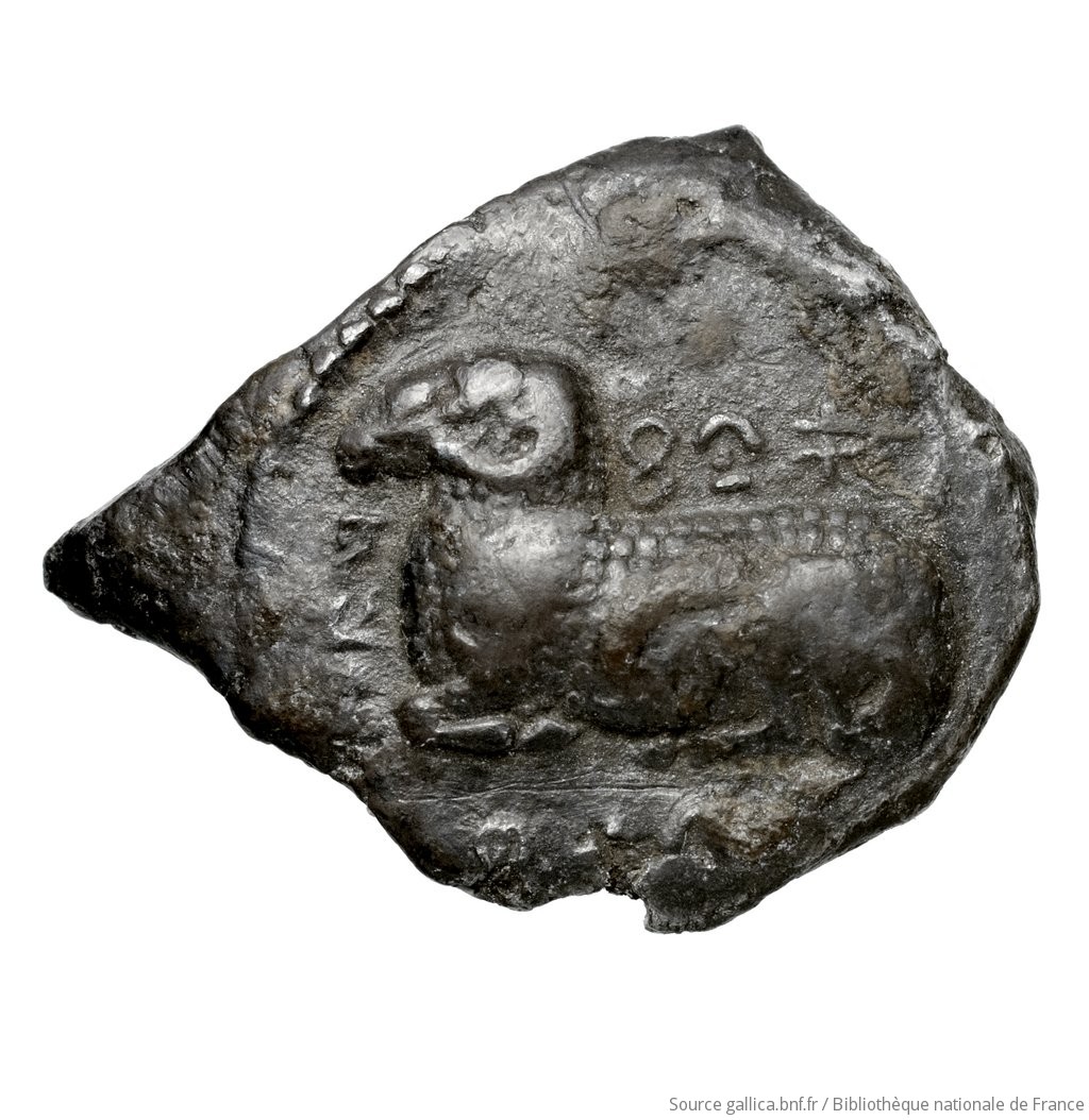 Εμπροσθότυπος 'SilCoinCy A4450, Waddington, acc.no.: Babelon 575C. Silver coin of king Nikodamos of Salamis 450 BC - . Weight: 3.24g, Axis: 9h, Diameter: 21mm. Obverse type: ram lying l.. Obverse symbol: -. Obverse legend: pa-si-le-wo-se/ni-ko in Cypriot syllabic. Reverse type: Ankh symbol, with plain double ring, and double bar: the whole in incuse square.. Reverse symbol: -. Reverse legend: pa / ni-mi-la-se in Cypriot syllabic. 'Catalogue des monnaies grecques de la Bibliothèque Nationale: les Perses Achéménides, les satrapes et les dynastes tributaires de leur empire: Cypre et la Phénicie', 'Inventaire de la Collection Waddington'.