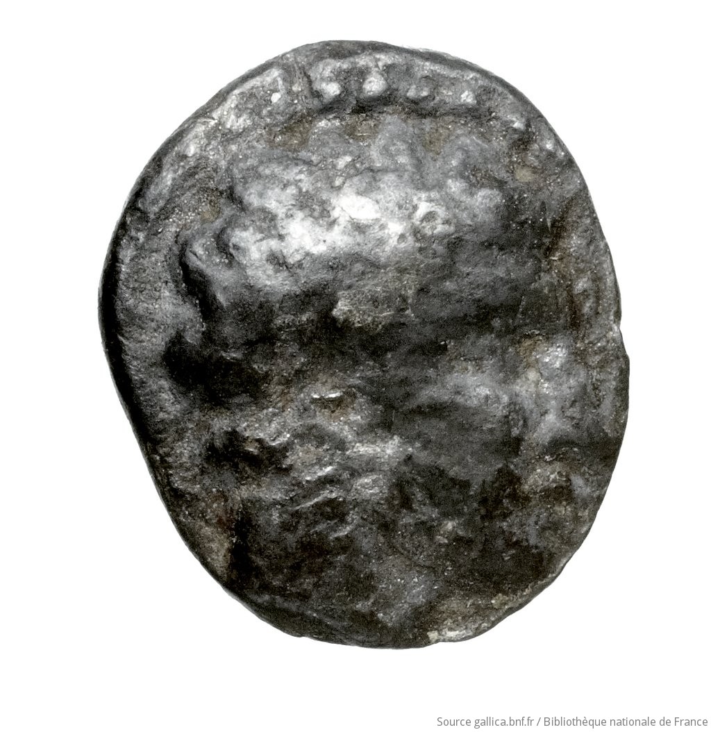 Obverse 'SilCoinCy A4457, Waddington, acc.no.: Babelon 578B. Silver coin of king Evagoras I of Salamis 411 - 374 BC. Weight: 0.86g, Axis: -, Diameter: 11mm. Obverse type: Youthful male head right, with short curly hair: border of dots. Obverse symbol: -. Obverse legend: - in -. Reverse type: smooth. Reverse symbol: -. Reverse legend: - in -. 'Catalogue des monnaies grecques de la Bibliothèque Nationale: les Perses Achéménides, les satrapes et les dynastes tributaires de leur empire: Cypre et la Phénicie', 'Inventaire de la Collection Waddington'.