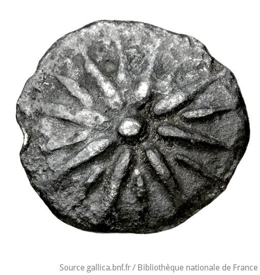 Reverse 'SilCoinCy A4489, Waddington, acc.no.: Babelon 611A. Silver coin of king Evagoras II of Salamis 361 - 351 BC. Weight: 0.5g, Axis: -, Diameter: 9mm. Obverse type: Head of Athena left in crested Athenian helmet. Obverse symbol: -. Obverse legend: - in -. Reverse type: star of sixteen rays. Reverse symbol: -. Reverse legend: - in -. 'Catalogue des monnaies grecques de la Bibliothèque Nationale: les Perses Achéménides, les satrapes et les dynastes tributaires de leur empire: Cypre et la Phénicie', 'Inventaire de la Collection Waddington'.