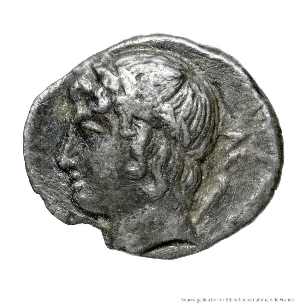 Εμπροσθότυπος 'SilCoinCy A4515, Fonds général, acc.no.: Babelon 639. Silver coin of king Nikokreon of Salamis 331 - 310/9 BC. Weight: 1.98g, Axis: 12h, Diameter: 14mm. Obverse type: Bust of Aphrodite right, wearing a turreted crown. Obverse symbol: -. Obverse legend: - in -. Reverse type: Head of Apollo with short hair left, wearing a laurel wreath; bow behind his back. Reverse symbol: -. Reverse legend: - in -. 'Catalogue des monnaies grecques de la Bibliothèque Nationale: les Perses Achéménides, les satrapes et les dynastes tributaires de leur empire: Cypre et la Phénicie'.
