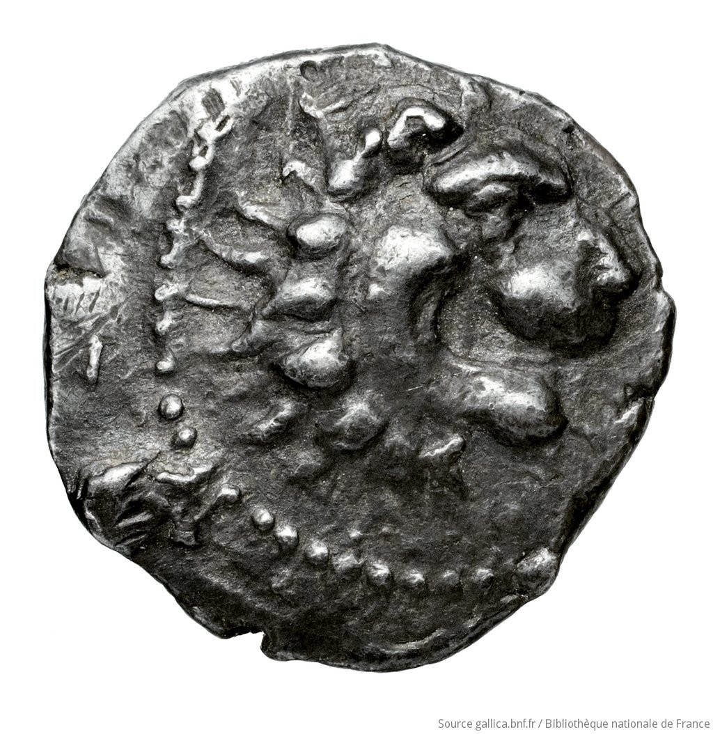 Obverse 'SilCoinCy A4581, Fonds général, acc.no.: Babelon 738. Silver coin of king Wroikos of Amathous 350 ? BC - . Weight: 2.1800000000000002g, Axis: 9h, Diameter: 15mm. Obverse type: Head of lion right, jaws open: border of dots.. Obverse symbol: -. Obverse legend: - in -. Reverse type: Forepart of lion right, head facing, jaws open, truncation dotted; in field right, symbol: linear border; concave field.. Reverse symbol: -. Reverse legend: off flan in Cypriot syllabic. 'Catalogue des monnaies grecques de la Bibliothèque Nationale: les Perses Achéménides, les satrapes et les dynastes tributaires de leur empire: Cypre et la Phénicie'.