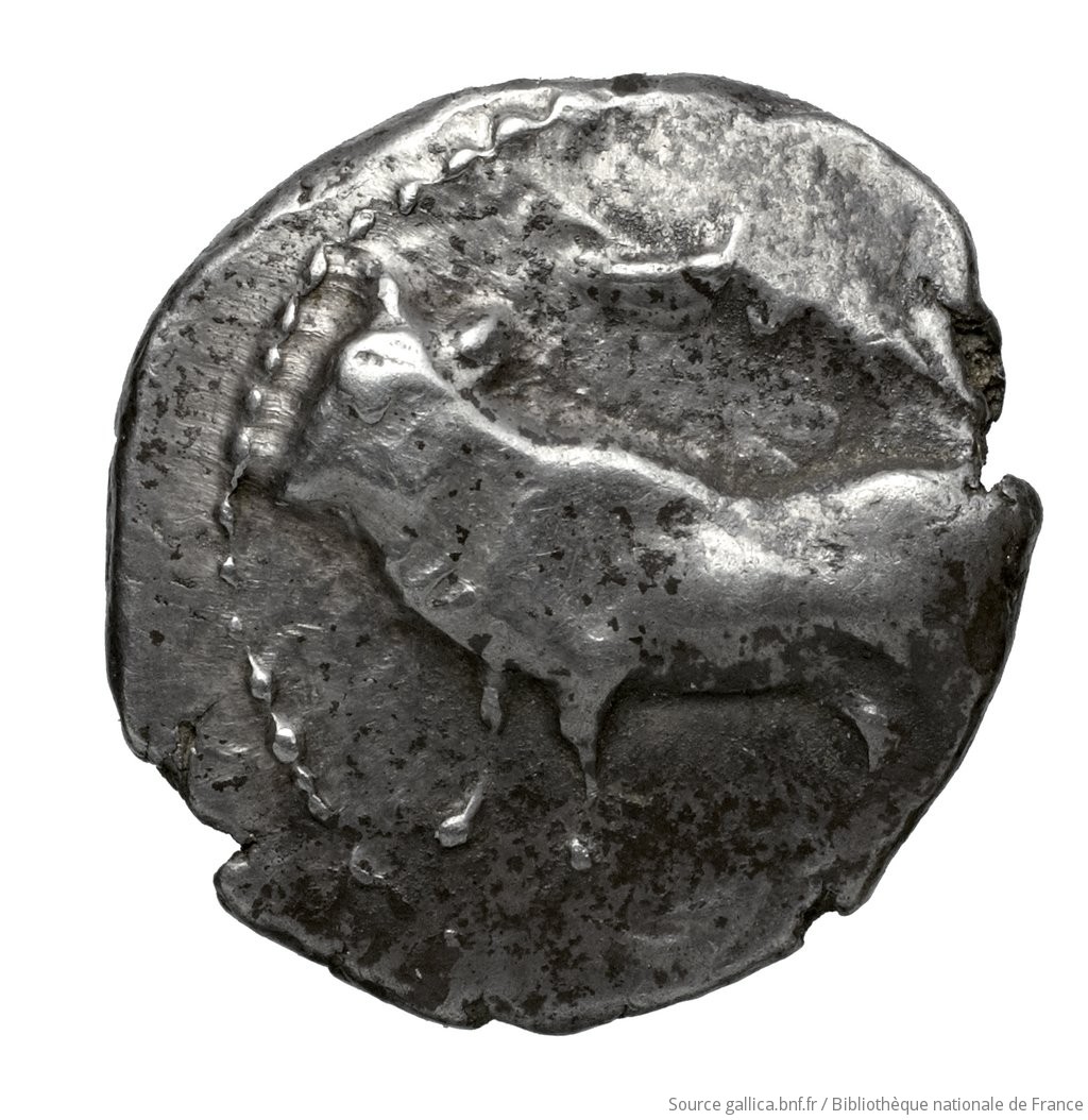 Obverse 'SilCoinCy A4601, Fonds général, acc.no.: . Silver coin of king Stasandros of Paphos 460 - ?. Weight: 1.73g, Axis: 11h, Diameter: 13mm. Obverse type: Bull standing left on exergual line; above, winged solar disk: border of dots.. Obverse symbol: -. Obverse legend: - in -. Reverse type: Eagle standing left; at its feet, left, ankh; to left above, ivy leaf: incuse square.. Reverse symbol: -. Reverse legend: - in -.