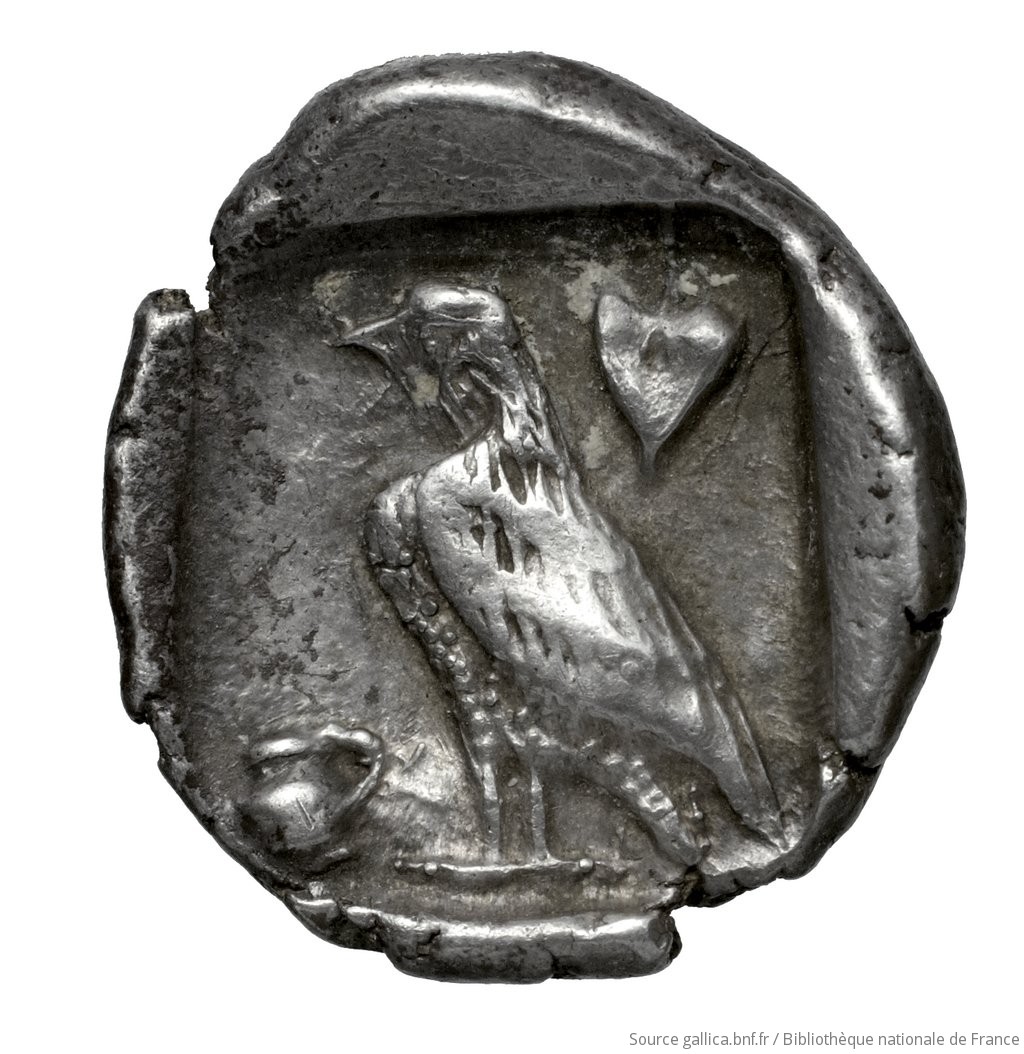 Οπισθότυπος 'SilCoinCy A4601, Fonds général, acc.no.: . Silver coin of king Stasandros of Paphos 460 - ?. Weight: 1.73g, Axis: 11h, Diameter: 13mm. Obverse type: Bull standing left on exergual line; above, winged solar disk: border of dots.. Obverse symbol: -. Obverse legend: - in -. Reverse type: Eagle standing left; at its feet, left, ankh; to left above, ivy leaf: incuse square.. Reverse symbol: -. Reverse legend: - in -.
