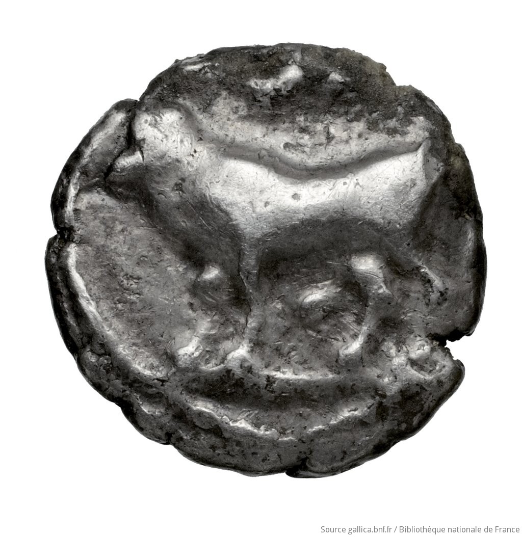 Obverse 'SilCoinCy A4602, Fonds général, acc.no.: . Silver coin of king Stasandros of Paphos 460 - ?. Weight: 0.80g, Axis: 9h, Diameter: 10mm. Obverse type: Bull standing left on exergual line; above, winged solar disk: border of dots.. Obverse symbol: -. Obverse legend: - in -. Reverse type: Eagle standing left; at its feet, left, one-handled vase; to right above, ivy-leaf: incuse square.. Reverse symbol: -. Reverse legend: - in -.