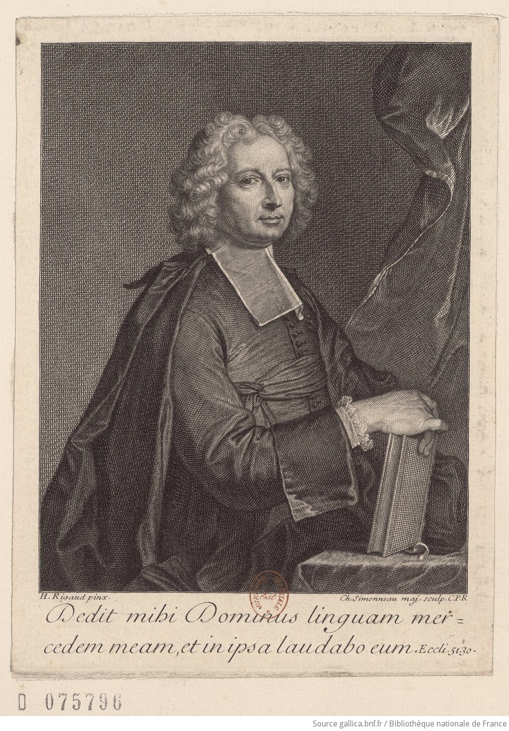 [Portrait d'Antoine Anselme, abbé de Saint-Sever-Cap] H. Rigaud pinx. Ch. Simonneau maj. sculp. C. P. R