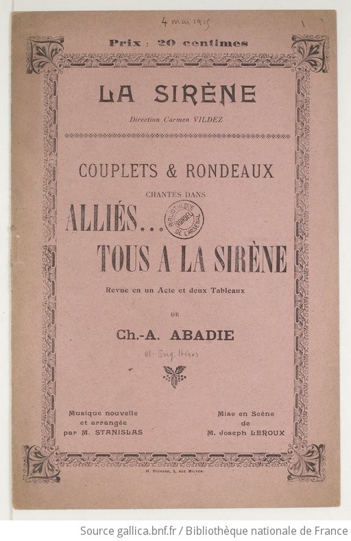 Recueil factice de documents concernant les revues de la Sirène 1915