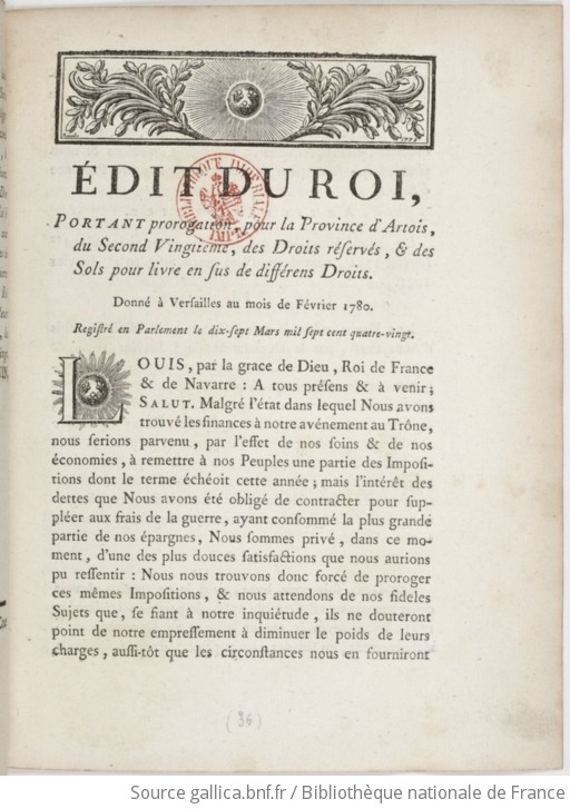 Édit portant prorogation pour la province d Artois du second