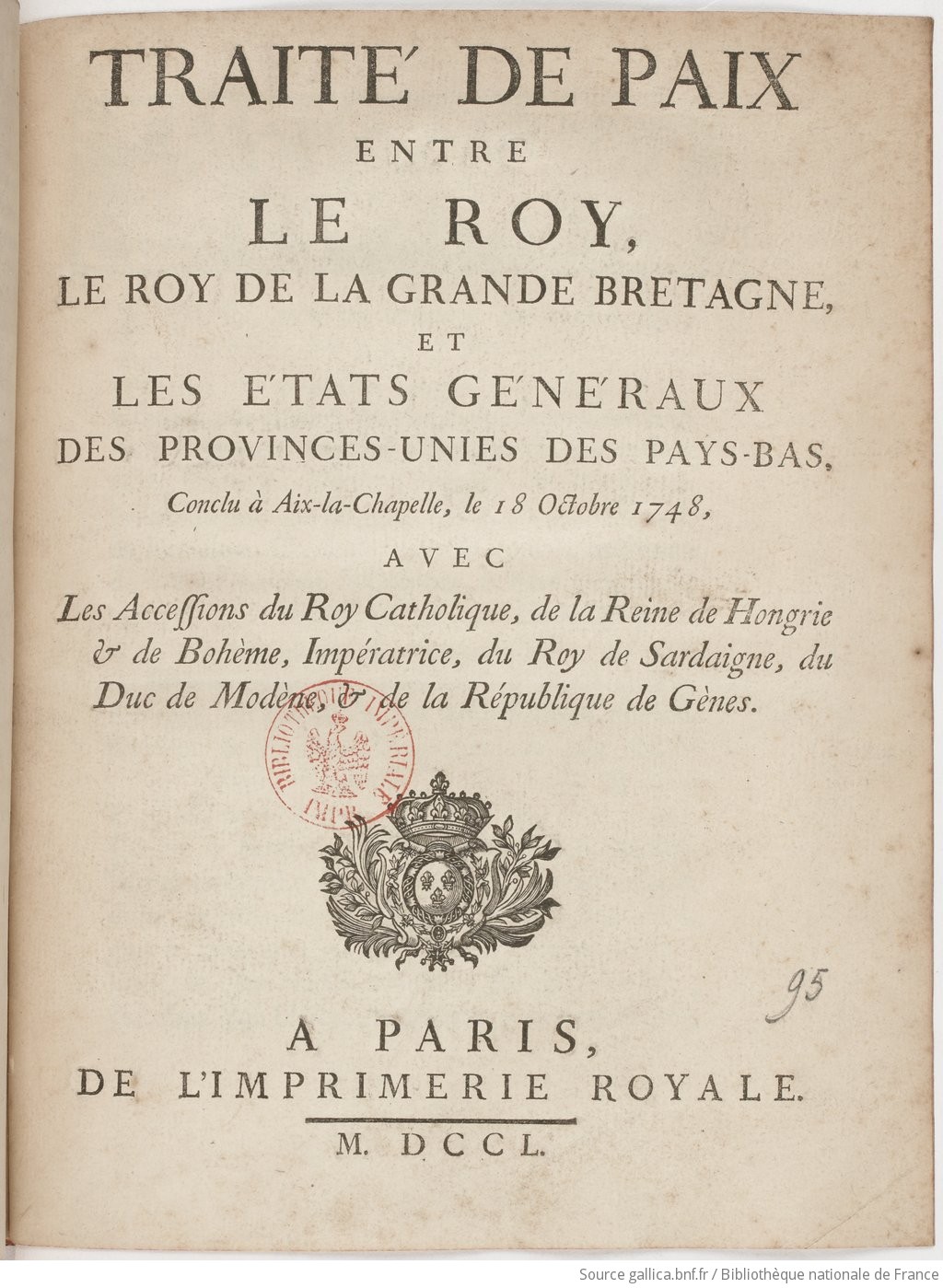 Traité De Paix Entre Le Roi Le Roi De La Grande Bretagne Et Les Etats