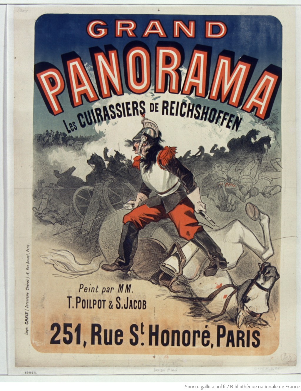 Panorama grandiose. Les cuirassiers de Reichshoffen peint par MM. T. Poilpot et S. Jacob ...: [Affiche] / [non Signée] - 1