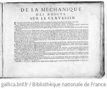 DE LA MÉCANIQUE DES DOIGTS SUR LE CLAVECIN - 1724
