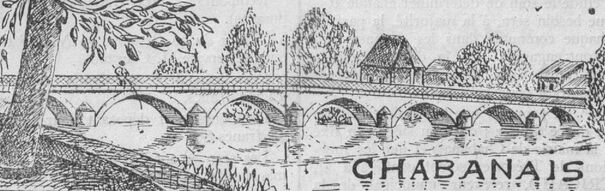 Pont sur la Vienne à Chabanais. Dessin publié à Chabanais le 6 novembre 1927 dans le journal : Le Journal de Chabanais