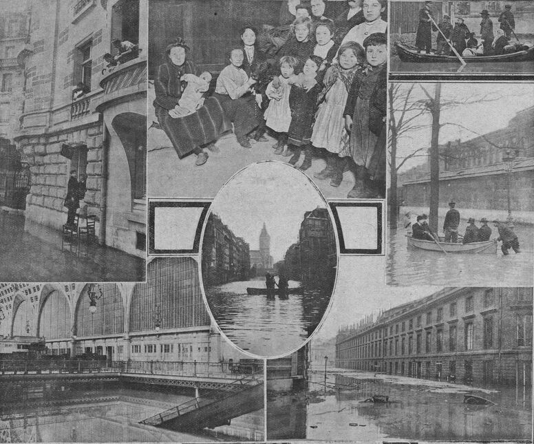 Paris sous l'eau. Image publiée à Saint-Jean d'Angély en janvier/février 1910 dans le journal : L'Union agricole des deux Charentes