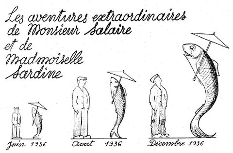 Les aventures extraordinaires de Monsieur Salaire et de Madmoiselle Sardine. Image publiée à Bordeaux le 17 décembre 1936 dans le journal : Le Libérateur du Sud-Ouest