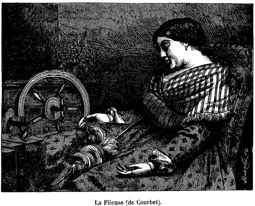 La Fileuse (de Courbet). Image publiée à Toulouse le 8 octobre 1865 dans : Journal illustré de l'Exposition toulousaine