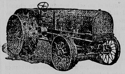 La Semaine de motoculture à Chartres : le tracteur Sanduski. Image publiée à Melun en décembre 1920 dans le journal : Le Courrier briard
