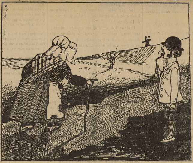 De quoué jh' m'othiupe ! Image publiée à Jonzac le 11 avril 1908 dans le journal : Mon subiet