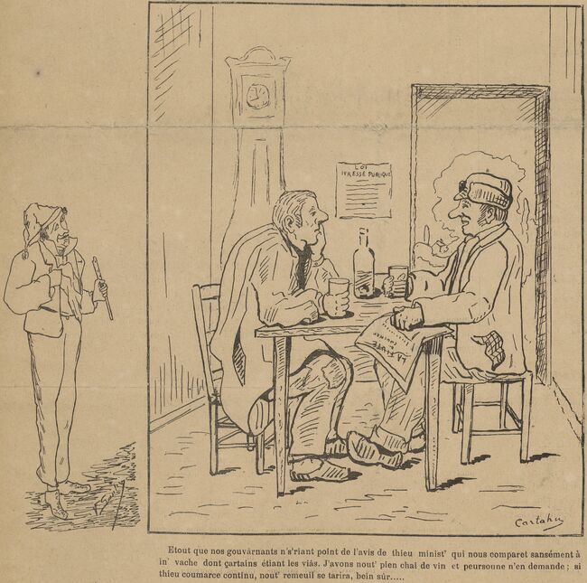 Le commerce dans les Charentes. Image publiée à Cognac le 12 avril 1902 dans le journal : La Fiute de Cougnat
