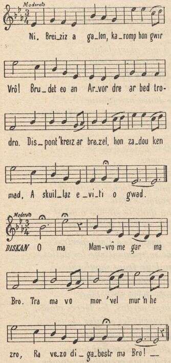 Hymne à la Bretagne. Bro goz ma zadou [chant]. Partition publiée à Saint-Brieuc le 1er mars 1900 dans le journal : La Revue bretonne