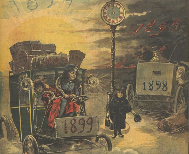 La nouvelle année apportant à nos lecteurs la réalisation de leurs souhaits. Image publiée à Corquilleroy le 31 décembre 1898 dans le journal : L'Abeille du Gâtinais