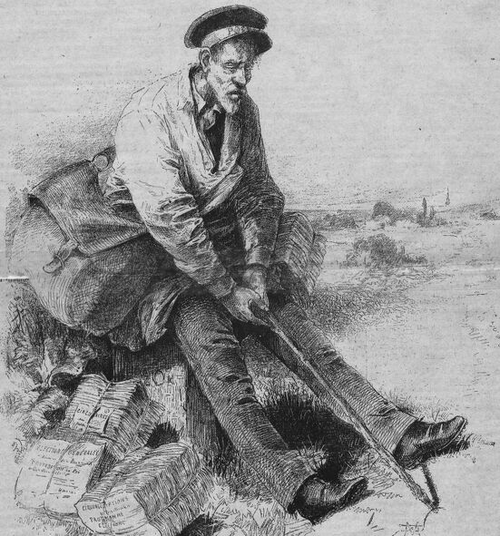 Le facteur rural pendant la période électorale. Image publiée à Pithiviers le 27 septembre 1885 dans le journal : Pithiviers illustré
