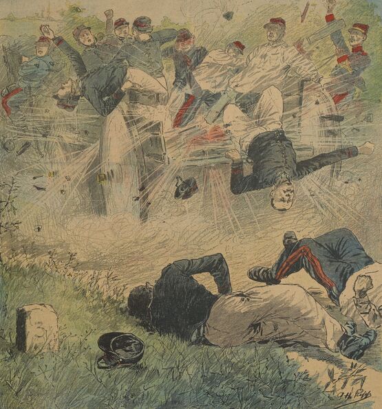 Terrible accident au polygone de Poitiers. Image publiée à Saint-Claude le 30 juin 1900 dans le journal : L'Indépendant de St-Claude. Supplément littéraire illustré