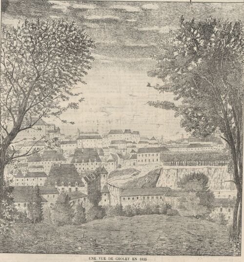 Une vue de Cholet en 1835. Image publiée à Cholet le 11 juillet 1886 dans le journal : Le Choletais illustré