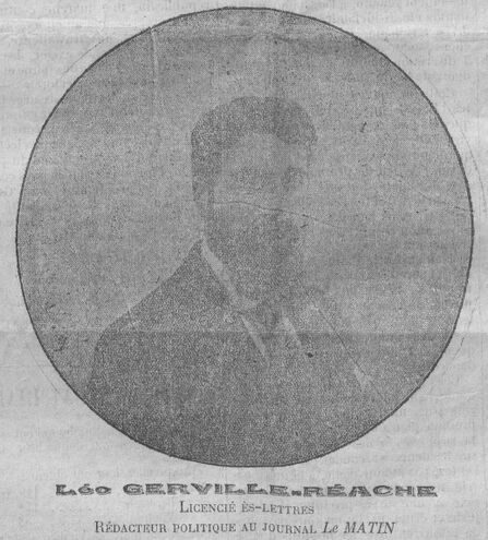 Léo Gerville-Réache, licencié es-lettres, rédacteur politique au journal Le Matin. Image publiée à Basse-Terre le 13 janvier 1912 dans le journal : Le Citoyen