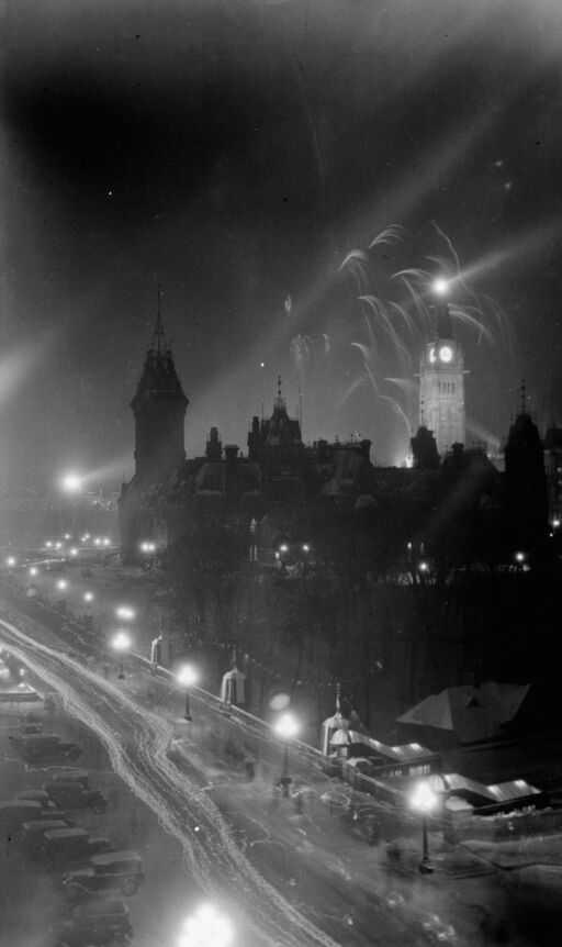 The Parliament building is illuminated during the jubilee celebrations in Ottawa in July 1927: [photograph]/Samuel J. Jarvis