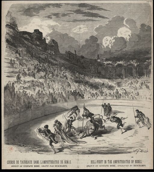 Bull-fight in the amphitheatre of Nimes