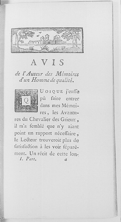 [Illustrations des Aventures du Chevalier des Grieux et Manon Lescaut] / H. Gravelot, J. J. Pasquier, dess. ; J. J. Pasquier, J. P. Le Bas, grav. ; L'abbé Prévost, aut. du texte