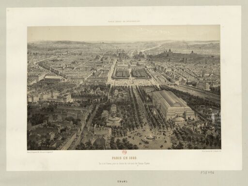 'Paris en 1860 Vue à vol d'oiseau, prise au-dessus du rond-point des Champs-Élysées'., 2. - : [estampe]