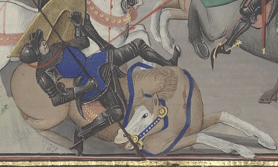 Arsénal, Ms. 6328 réserve, fol. 72r – Fallen horse at Battle of Crécy