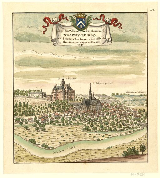 Veüe de la Ville et --- du chasteau de // NOGENT LE ROY // en beauce a six lieues de la Ville de // Chartres et a quatre de Dreux // 1696 : [dessin] / [Louis Boudan ?]