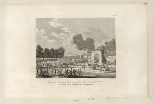 Fête des victoires, combat des jeunes élèves au Champ de Mars : le 21 octobre 1794, ou 30 vendémiaire an 3.ème de la République : [estampe] / Swebach Desfontaines inv. & del. ; Malapeau sculp.