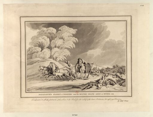 Bonaparte's Flight in Disguise, from his Ruined Grand Army in Russia 1812. Dedicated to all the Patriotic Subscribers to the Fund for the relief of the brave Victorious, but suffering Russians, By Edw.d Orme : [estampe]