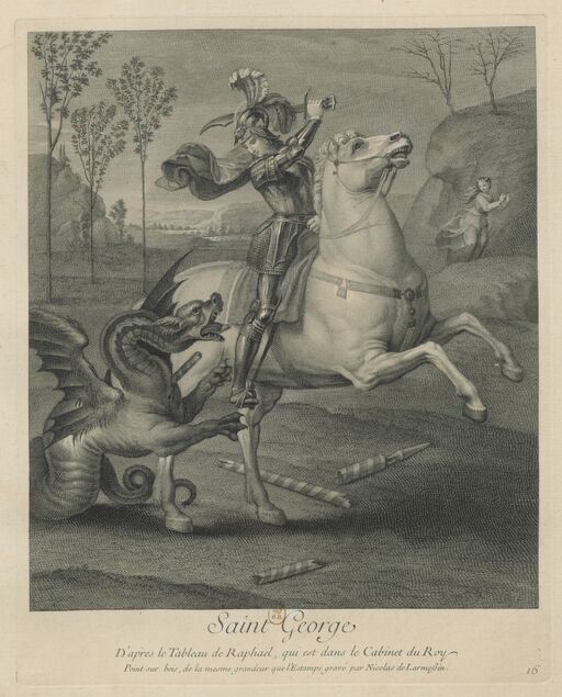 Saint George // D'après le Tableau de Raphaël, qui est dans le Cabinet du Roy // Peint sur bois, de la mesme grandeur que l'Estampe gravé par Nicolas de Larmeßin. : [estampe]