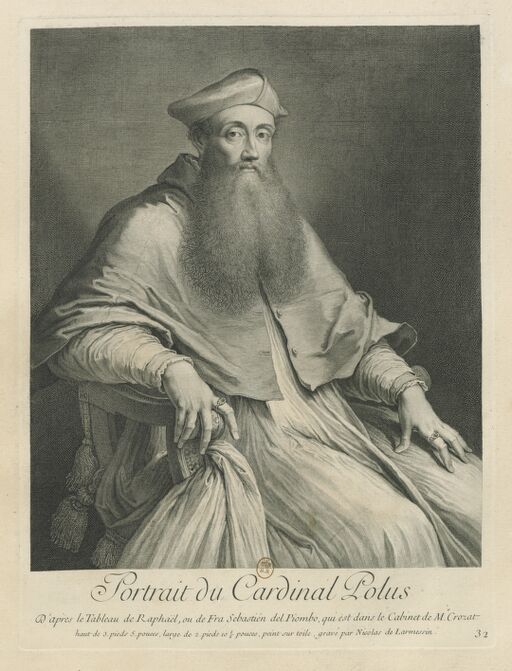 Portrait du Cardinal Polus // D'après le Tableau de Raphaël, ou de Fra Sebastién del Piombo, qui est dans le Cabinet de M.r Crozat. // ..., peint sur toile, gravé par Nicolas de Larmessin. : [estampe]