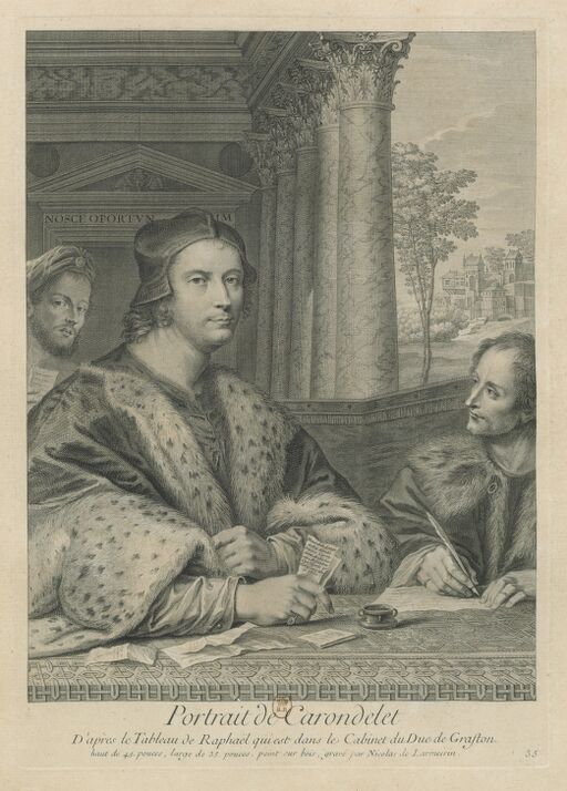 Portrait de Carondelet // D'après le Tableau de Raphaël qui est dans le Cabinet du Duc de Graston. // ... peint sur bois, gravé par Nicolas de Larmessin. : [estampe]