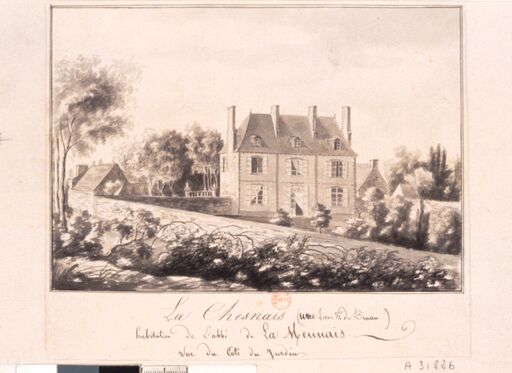 La Chesnais (a 1/2 league of Dinan), abbot of La Mennais, seen from the side of the garden: [drawing]