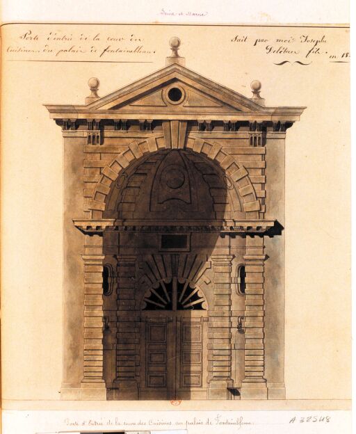 Porte d'entrée de la cour des Cuisines du palais de fontainebleau : [dessin] / fait par moi Joseph Delétrez fils