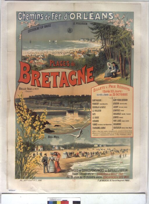 Chemins de fer d'Orléans. Plages de Bretagne : [affiche] / G. Fraipont ; F & M Moreau, 95 rue de Vaugirard, Paris