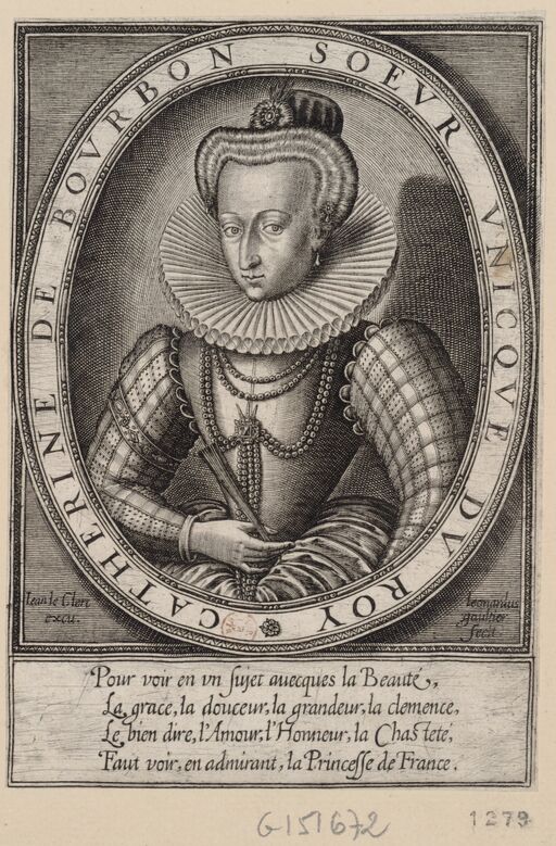 Portrait de Catherine de Bourbon, en buste, de 3/4 dirigé à gauche, dans une bordure ovale : [estampe]