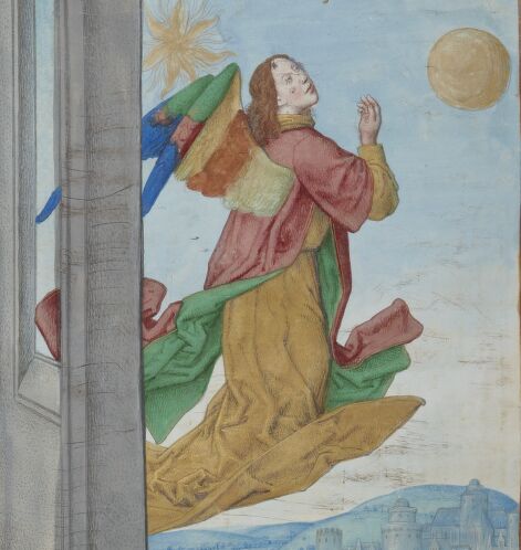 BNF N1, fol. 212v Boethius flies to heaven