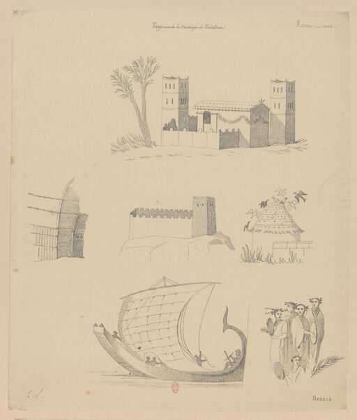 [Voyage en Italie : 1824-1830]., Fragmens de la Mosaïque de Palestrina [au palais Barberini] : [six motifs] : [dessin] / h. L. [Henri Labrouste]